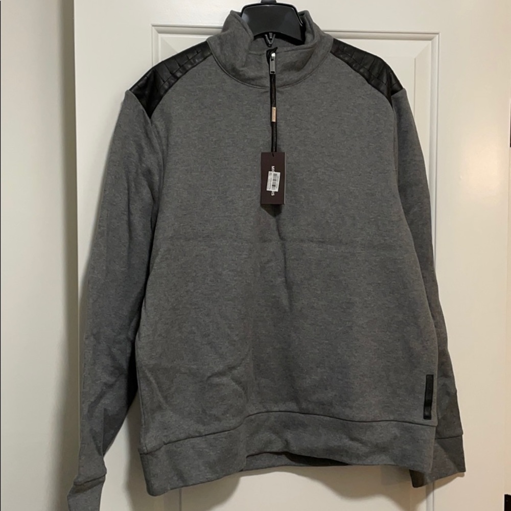 Half zip Pullover with leather shoulder detail